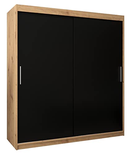 MEBLE KRYSPOL Tokyo 180 Kleiderschrank mit Zwei Schiebetüren für Schlafzimmer – moderner Aufbewahrungsschrank mit Kleiderstange und Regalen – 180x200x62cm - Artisan + Mattschwarz von MEBLE KRYSPOL