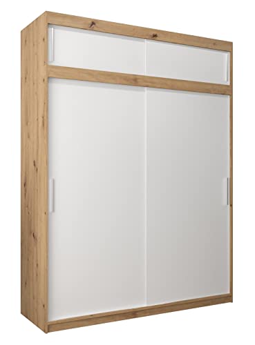 MEBLE KRYSPOL Tokyo 180 Kleiderschrank mit Zwei Schiebetüren für Schlafzimmer – moderner Aufbewahrungsschrank mit Kleiderstange und Regalen – 180x240x62cm - Artisan + Mattweiß mit Verlängerung von MEBLE KRYSPOL