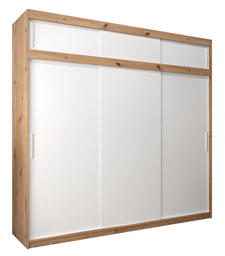 MEBLE KRYSPOL Tokyo 250 Kleiderschrank mit DREI Schiebetüren für Schlafzimmer – moderner Aufbewahrungsschrank mit Kleiderstange und Regalen – 250x240x62cm - Artisan + Mattweiß mit Verlängerung von MEBLE KRYSPOL