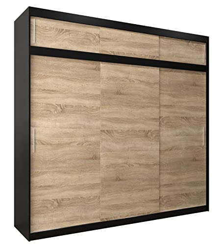 MEBLE KRYSPOL Tokyo 250 Kleiderschrank mit DREI Schiebetüren für Schlafzimmer – moderner Aufbewahrungsschrank mit Kleiderstange und Regalen – 250x240x62cm - Mattschwarz + Sonoma mit Verlängerung MEBLE KRYSPOL Tokyo 250 Kleiderschrank mit DREI Schiebetüren für Schlafzimmer – moderner Aufbewahrungsschrank mit Kleiderstange und Regalen – 250x240x62cm - Mattschwarz + Sonoma mit Verlängerung von MEBLE KRYSPOL