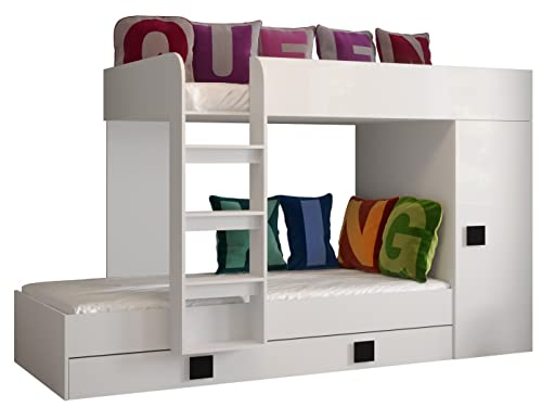 MEBLE KRYSPOL Toledo 2 Hochbett für 2 Kinder, Jugendliche mit Stauraum - Etagenbett mit Schreibtisch, Kleiderschrank, Regal, Schubladen, Treppe - 254x94x165 cm - Weiß, Weiß, Schwarz MEBLE KRYSPOL Toledo 2 Hochbett für 2 Kinder, Jugendliche mit Stauraum - Etagenbett mit Schreibtisch, Kleiderschrank, Regal, Schubladen, Treppe - 254x94x165 cm - Weiß, Weiß, Schwarz von MEBLE KRYSPOL