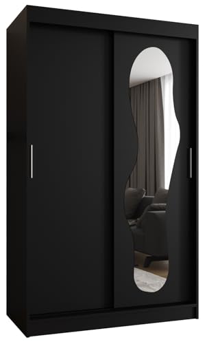 MEBLE KRYSPOL Ultra 120 Kleiderschrank mit Zwei Schiebetüren für Schlafzimmer – moderner Aufbewahrungsschrank mit Kleiderstange und Regalen – 120x200x62cm - Mattschwarz von MEBLE KRYSPOL