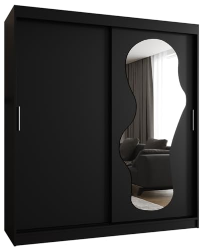 MEBLE KRYSPOL Ultra 180 Kleiderschrank mit Zwei Schiebetüren für Schlafzimmer – moderner Aufbewahrungsschrank mit Kleiderstange und Regalen – 180x200x62cm - Mattschwarz von MEBLE KRYSPOL