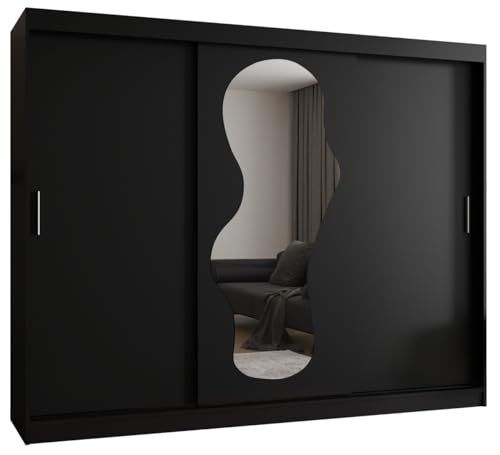 MEBLE KRYSPOL Ultra 250 Kleiderschrank mit DREI Schiebetüren für Schlafzimmer – moderner Aufbewahrungsschrank mit Kleiderstange und Regalen – 250x200x62cm - Mattschwarz von MEBLE KRYSPOL
