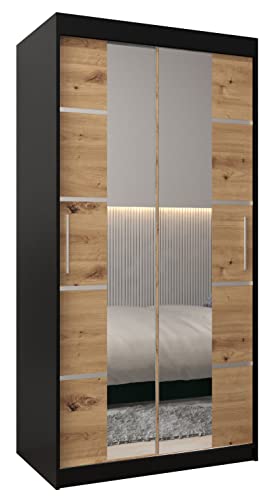 MEBLE KRYSPOL Verona 4 100 Schlafzimmerschrank mit Zwei Schiebetüren, Kleiderschrank mit Spiegel, Schiebetürenschrank Kleiderstange und Regalen – 100x200x62cm - Mattschwarz + Artisan MEBLE KRYSPOL Verona 4 100 Schlafzimmerschrank mit Zwei Schiebetüren, Kleiderschrank mit Spiegel, Schiebetürenschrank Kleiderstange und Regalen – 100x200x62cm - Mattschwarz + Artisan von MEBLE KRYSPOL