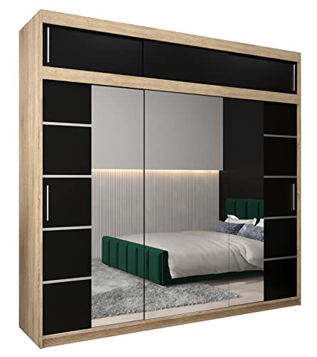 MEBLE KRYSPOL Verona 4 250 Schlafzimmerschrank Schiebetüren Schrank mit Spiegel Kleiderschrank mit Spiegel Schiebetürenschrank Kleiderschrank Schiebetüren 250x240x62cm Sonoma Mattschwarz Verlängerung von MEBLE KRYSPOL