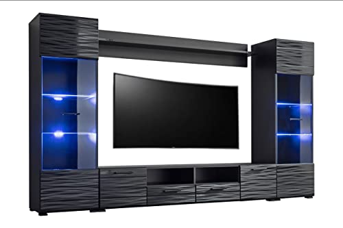 MEBLE KRYSPOL Wohnwand Wohnzimmer Modica – Wohnzimmer Möbel – Wohnwand Modern – Sideboard Wohnzimmer – Wohnzimmer Schrankwand – Wohnzimmer Möbel Modern - Regal Schwarz - TV Schrank - Mehrzweckschrank von MEBLE KRYSPOL