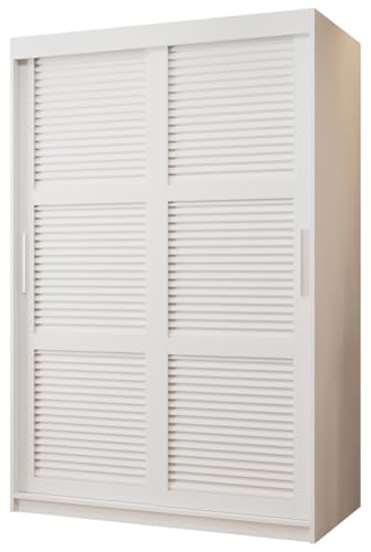 MEBLE KRYSPOL ŻALUZJA Zweitüriger Schrank mit Schiebetüren mit Stangen und Regalen - Moderner Aufbewahrungsschrank für Schlafzimmer, Wohnzimmer - 200x120x62cm - Weiß, Weiß, Silber von MEBLE KRYSPOL