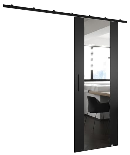 MEBLE KRYSPOL Zonda II Schiebetürset mit Schiene - Hängendes Innen-Schiebetürsystem - Torbeschläge - Hergestellt aus robustem Laminat - 204x80 cm - Schwarz von MEBLE KRYSPOL