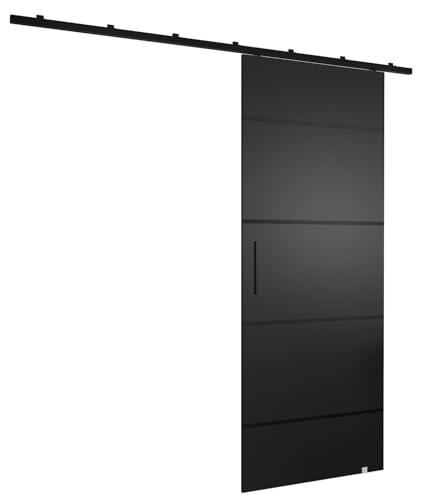 MEBLE KRYSPOL Zonda IV Schiebetürset mit Schiene - Hängendes Innen-Schiebetürsystem - Torbeschläge - Hergestellt aus robustem Schichtholz - 204x80 cm - Schwarz von MEBLE KRYSPOL