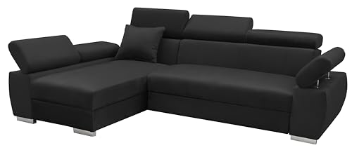 MEBLE-LUX - Ecksofa OTTO, Eckcouch mit Schlaffunktion, Federkern, Verstellbare Kopfstützen, Einfacher Klappmechanismus, Bettfunktion, Zusätzlicher Stauraum, Plüsch Anthrazit, Links von MEBLE-LUX