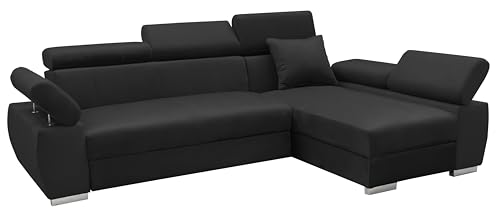 MEBLE-LUX - Ecksofa OTTO, Eckcouch mit Schlaffunktion, Federkern, Verstellbare Kopfstützen, Einfacher Klappmechanismus, Bettfunktion, Zusätzlicher Stauraum, Plüsch Anthrazit, Rechts von MEBLE-LUX