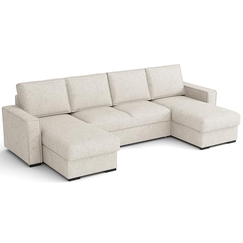 MEBLE-LUX - Ecksofa U-Form, 300 cm Breit Schlafsofa Bergamo U, Sofa XXL mit Schlaffunktion und Zwei Bettkasten, 4-Sitzer Sofas & Couches, Plüsch-Stoff Schlafcouch - Beige von MEBLE-LUX