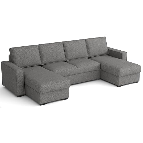 MEBLE-LUX - Ecksofa U-Form, 300 cm Breit Schlafsofa Bergamo U, Sofa XXL mit Schlaffunktion und Zwei Bettkasten, 4-Sitzer Sofas & Couches, Plüsch-Stoff Schlafcouch - Hellgrau von MEBLE-LUX