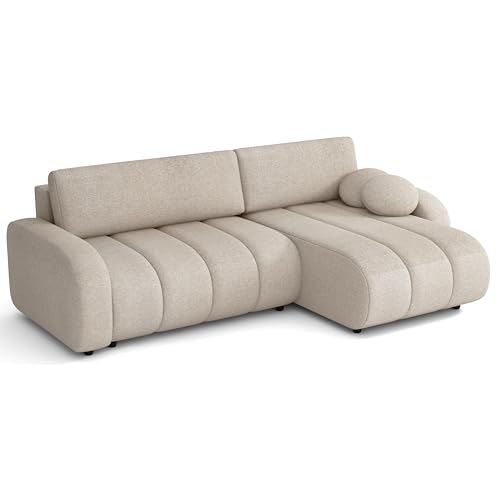 MEBLE-LUX - Ecksofa mit Schlaffunktion und Bettkasten, 270 cm Breit Schlafsofa Hilton L, Bouclé-Stoff Sofas, Sofa L-Form, Universal Couches (Rechts oder Links), 3-sitzer Schlafcouch - Beige von MEBLE-LUX