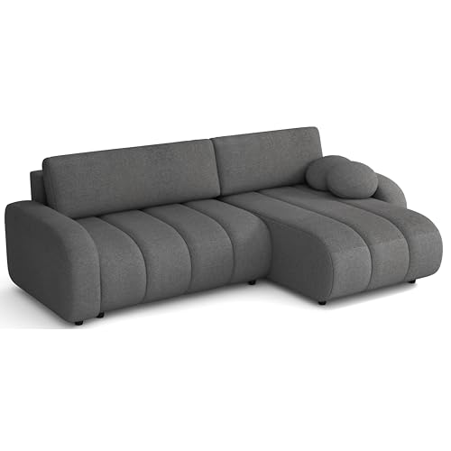 MEBLE-LUX - Ecksofa mit Schlaffunktion und Bettkasten, 270 cm Breit Schlafsofa Hilton L, Bouclé-Stoff Sofas, Sofa L-Form, Universal Couches (Rechts oder Links), 3-sitzer Schlafcouch - Dunkelgrau von MEBLE-LUX