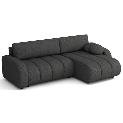 MEBLE-LUX - Ecksofa mit Schlaffunktion und Bettkasten, 270 cm Breit Schlafsofa Hilton L, Bouclé-Stoff Sofas, Sofa L-Form, Universal Couches (Rechts oder Links), 3-sitzer Schlafcouch - Schwarz von MEBLE-LUX