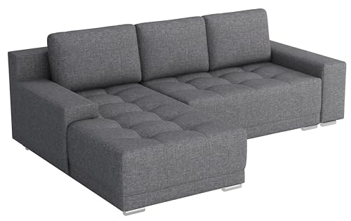MEBLE-LUX - Ecksofa mit Schlaffunktion und Bettkasten David I Sofa L Form I Eckcouch mit Schlaffunktion I Federkern I Universal Ecke (Rechts oder Links) Sofa Hellgrau von MEBLE-LUX