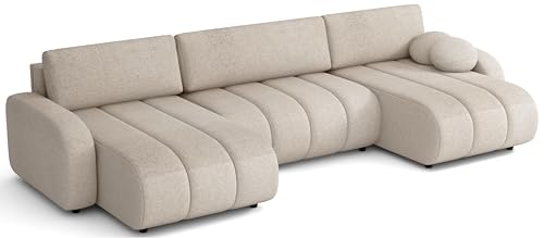 MEBLE-LUX - Ecksofa mit Schlaffunktion und Bettkasten Hilton U, Eckcouch mit Wellen Federung 373 cm Breit, Ecke Sofa mit HR-Schaum, Couch U-Form Boucle, Sofa U Form - Beige MEBLE-LUX - Ecksofa mit Schlaffunktion und Bettkasten Hilton U, Eckcouch mit Wellen Federung 373 cm Breit, Ecke Sofa mit HR-Schaum, Couch U-Form Boucle, Sofa U Form - Beige von MEBLE-LUX