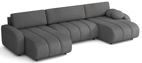 MEBLE-LUX - Ecksofa mit Schlaffunktion und Bettkasten Hilton U, Eckcouch mit Wellen Federung 373 cm Breit, Ecke Sofa mit HR-Schaum, Couch U-Form Boucle, Sofa U Form - Dankengrau von MEBLE-LUX