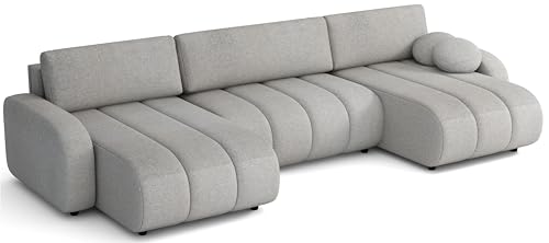 MEBLE-LUX - Ecksofa mit Schlaffunktion und Bettkasten Hilton U, Eckcouch mit Wellen Federung 373 cm Breit, Ecke Sofa mit HR-Schaum, Couch U-Form Boucle, Sofa U Form - Grau von MEBLE-LUX