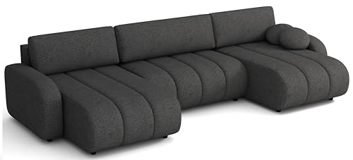 MEBLE-LUX - Ecksofa mit Schlaffunktion und Bettkasten Hilton U, Eckcouch mit Wellen Federung 373 cm Breit, Ecke Sofa mit HR-Schaum, Couch U-Form Boucle, Sofa U Form - Schwarz von MEBLE-LUX