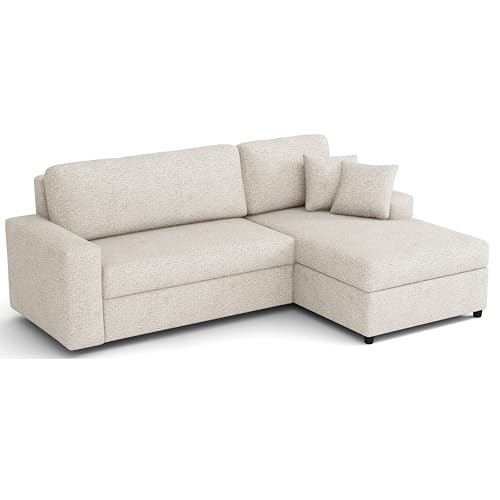 MEBLE-LUX - Ecksofa mit Schlaffunktion und Bettkasten Sofia L, Eckcouch Federkern 242 cm Breit, Sofa L Form Universal (Rechts oder Links), Couch Gewebestoff, Sofa Beige von MEBLE-LUX