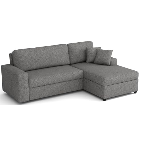 MEBLE-LUX - Ecksofa mit Schlaffunktion und Bettkasten Sofia L, Eckcouch Federkern 242 cm Breit, Sofa L Form Universal (Rechts oder Links), Couch Gewebestoff, Sofa Hellgrau von MEBLE-LUX
