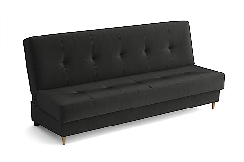 MEBLE-LUX Schlafsofa mit bettkasten 195 cm Breit Elisa, 3 Sitzer Sofa mit Schlaffunktion, Schlafcouch mit Stauraum, Klappsofa Dunkelgrau von MEBLE-LUX