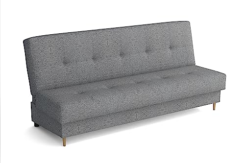 MEBLE-LUX Schlafsofa mit bettkasten 195 cm Breit Elisa, 3 Sitzer Sofa mit Schlaffunktion, Schlafcouch mit Stauraum, Klappsofa Grau von MEBLE-LUX