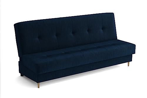 MEBLE-LUX Schlafsofa mit bettkasten 195 cm Breit Elisa, 3 Sitzer Sofa mit Schlaffunktion, Schlafcouch mit Stauraum, Klappsofa Marineblau von MEBLE-LUX