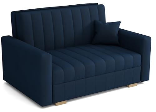 MEBLE-LUX Schlafsofa klein Zanzibar I Sofa 2 Sitzer 133 cm Breit I Sofa mit Schlaffunktion I Schlafsofa mit Bettkasten I Couch mit Schlaffunktion Klein I Dunkelblau von MEBLE-LUX