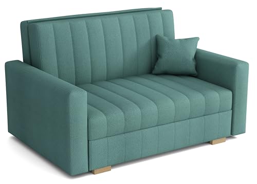 MEBLE-LUX - Sofa mit Schlaffunktion Zanzibar I Sofa 2 Sitzer 133 cm Breit I Schlafsofa mit Bettkasten I Couch mit Schlaffunktion Klein I Mint von MEBLE-LUX