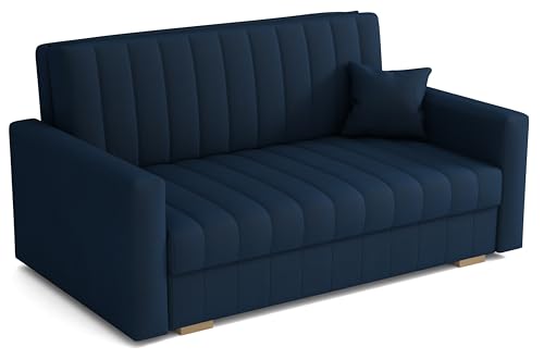 MEBLE-LUX Schlafsofa klein Zanzibar I Sofa 3 Sitzer 153 cm Breit I Sofa mit Schlaffunktion I Schlafsofa mit Bettkasten I Couch mit Schlaffunktion Klein I Dunkelblau von MEBLE-LUX