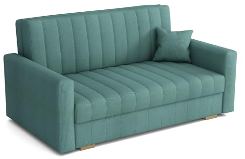 MEBLE-LUX Schlafsofa klein Zanzibar I Sofa 3 Sitzer 153 cm Breit I Sofa mit Schlaffunktion I Schlafsofa mit Bettkasten I Couch mit Schlaffunktion Klein Mint von MEBLE-LUX