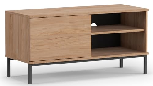 MEBLE-LUX TV Schrank 100cm Breit QUERT, TV Board Grifflose Öffnen, TV Lowboard mit 1 Klappen/Türen, Fernsehschrank mit Metallbeinen, Sideboard Wohnzimmer, Fernsehtisch - Eiche von MEBLE-LUX