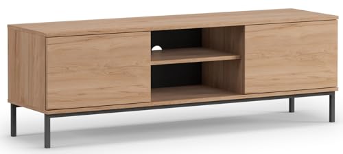 MEBLE-LUX TV Schrank 150cm Breit QUERT, TV Board Grifflose Öffnen, TV Lowboard mit 2 Klappen/Türen, Fernsehschrank mit Metallbeinen, Sideboard Wohnzimmer, Fernsehtisch - Eiche von MEBLE-LUX