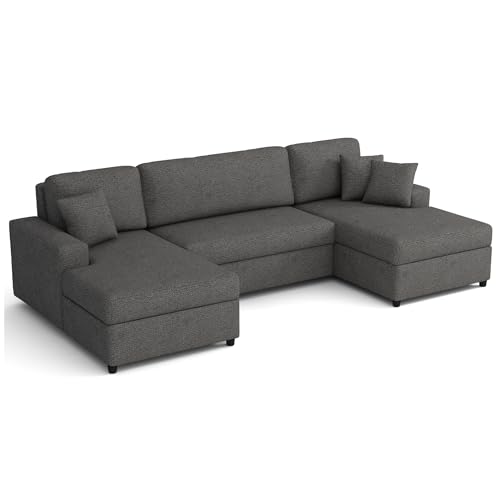 MEBLE-LUX Wohnlandschaft U Form 312 cm Breit Sofia, Big Sofa XXL, Ecksofa mit Schlaffunktion und Zwei Bettkästen, Sofas & Couches, Plüsch-Stoff Sofa Grau von MEBLE-LUX
