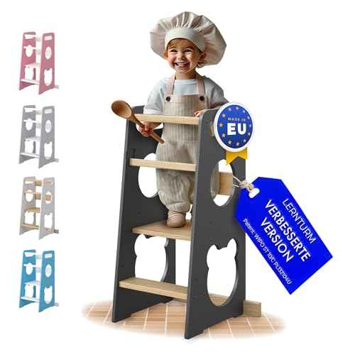 MEBLE WRÓBEL® Lernturm für Kinder - Stylisch Mit Kippschutz und Höhenverstellbar - Montessori Küchenhelfer und Learning Tower | Ab 1 Jahr | Little Helper von MEBLE WRÓBEL