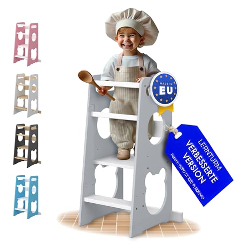 MEBLE WRÓBEL® Lernturm für Kinder - Stylisch Höhenverstellbar mit Kippschutz - Montessori Küchenhelfer und Learning Tower ab 1 Jahr | Little Helper von MEBLE WRÓBEL