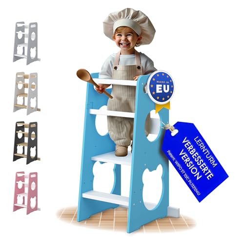 MEBLE WRÓBEL® Lernturm für Kinder - Stylisch Höhenverstellbar Mit Kippschutz - Montessori Küchenhelfer und Learning Tower | Ab 1 Jahr | Little Helper von MEBLE WRÓBEL