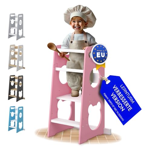 MEBLE WRÓBEL® Lernturm für Kinder - Stylisch Kippschutz Höhenverstellbar - Montessori Küchenhelfer und Learning Tower | Ab 1 Jahr | Little Helper von MEBLE WRÓBEL
