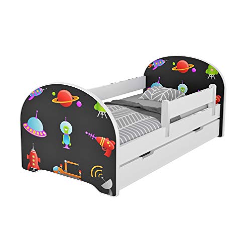 MEBLEX Jugendbett Kinderbett mit Rausfallschutz Matratze Schubladen und Lattenrost Kinderbetten für Mädchen und Junge 140x70cm (140x70cm, Cosmos) von MEBLEX