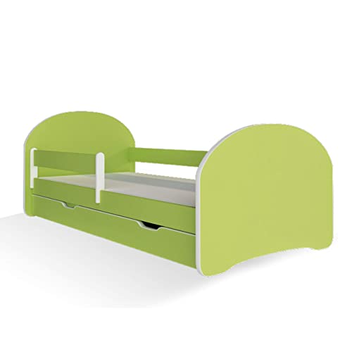 MEBLEX Jugendbett Kinderbett mit Rausfallschutz Matratze Schubladen und Lattenrost Kinderbetten für Mädchen und Junge 140x70cm oder 160x80cmKinder Bett mit eingebautem Kopfteil (160x80cm, Alles Grün) von MEBLEX