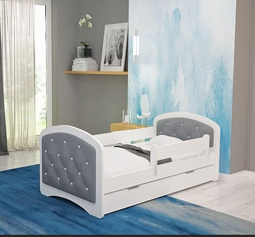 MEBLEX Jugendbett Kinderbett mit Rausfallschutz Matratze Schubladen und Lattenrost Kinderbetten für Mädchen und Junge 160x80cmKinder Bett mit eingebautem Kopfteil (Grau) von MEBLEX