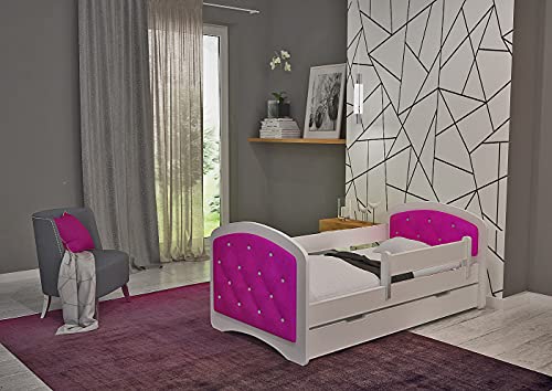 MEBLEX Jugendbett Kinderbett mit Rausfallschutz Matratze Schubladen und Lattenrost Kinderbetten für Mädchen und Junge 160x80cmKinder Bett mit eingebautem Kopfteil (Rosa) von MEBLEX