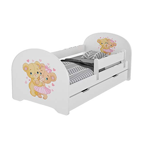 MEBLEX Jugendbett Kinderbett mit Rausfallschutz Matratze Schubladen 140x70cm (140x70cm, Teddy Bears) von MEBLEX