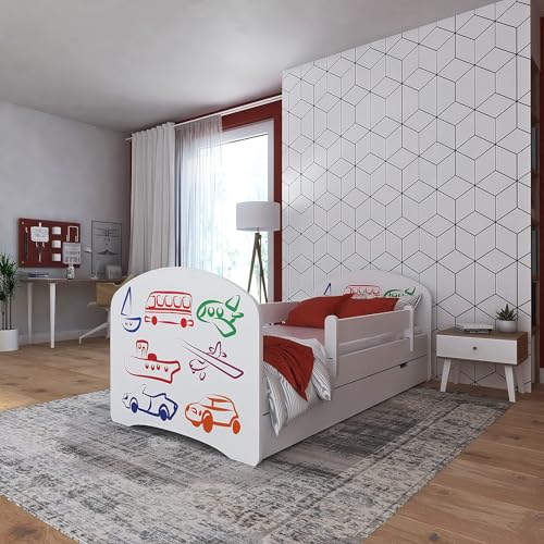 MEBLEX Jugendbett Kinderbett mit Rausfallschutz Matratze Schubladen und Lattenrost Kinderbetten für Mädchen und Junge 140x70cm oder 160x80 cm (Transport, 160x80) von MEBLEX