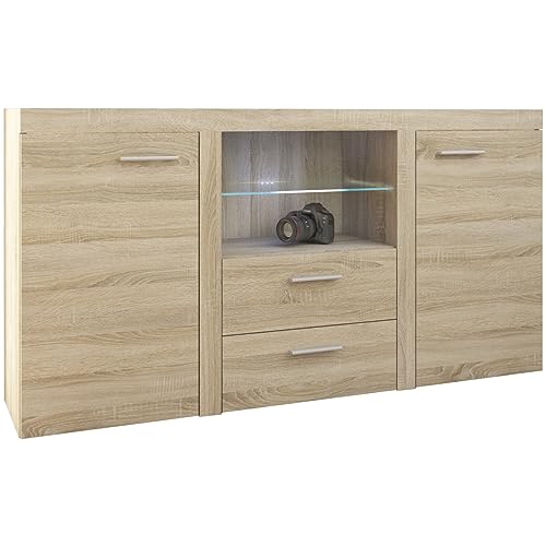 MEBLINE Kommode Rumba/Rodos 2d2sz – Kommode Mit Schubladen – Sideboard Wohnzimmer – Kommode Schlafzimmer – Sideboard Schlafzimmer – Schlafzimmer Möbel – Sonoma Eiche von MEBLINE