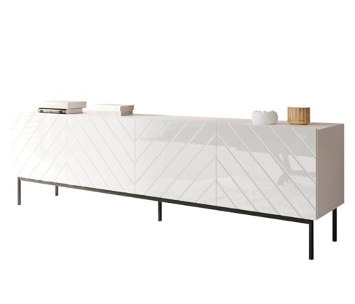 MEBLINE Modern TV Lowboard ABETO 200 Weiß/Schwarzer Fernsehschrank – Tv Sideboard – Sideboard Wohnzimmer Tv – Möbel Wohnzimmer – Tv Cabinet Unterschrank – Tv Unit – Tv-möbel & Phonomöbel von MEBLINE